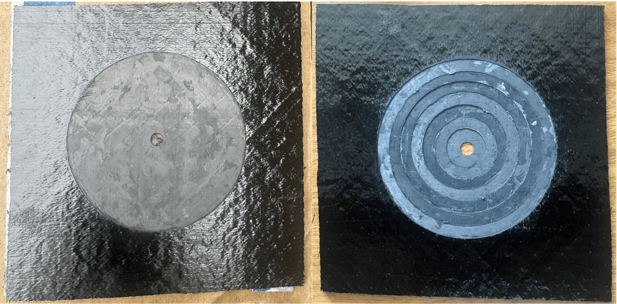 24-ply quasi-isotropic laminate with stepped repair preparation showing concentric ply rings
